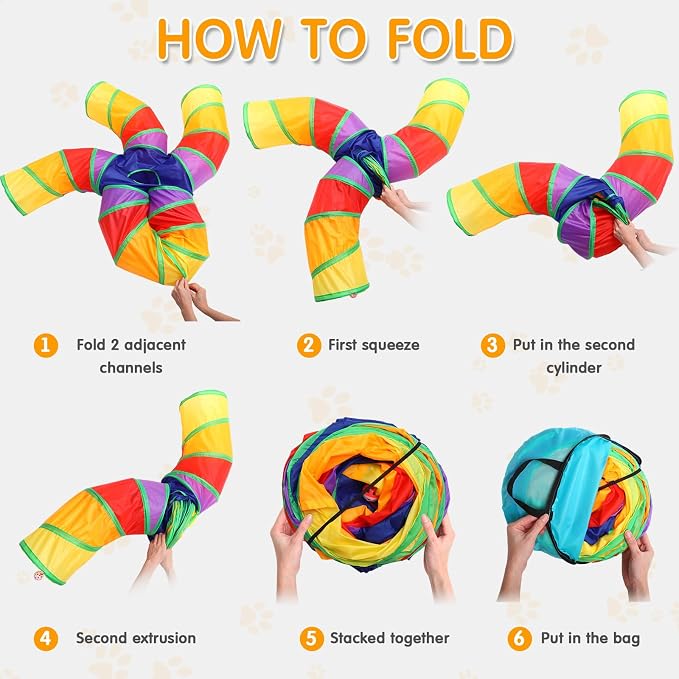 Poen 21 Pcs Cat Tunnel for Indoor Set Collapsible 5 Way Tubes with 20 Pcs Cat Kitten Toys Interactive Feather Toy Mouse Crinkle Balls Tube for Puppy Kitten Rabbit(Colorful) - Image 7