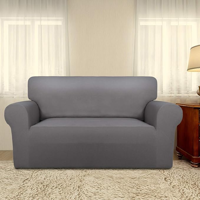 PureFit Stretch Loveseat Covers Fleece Couch Covers for Sofa Light Gray | 1-Piece Sofa Slipcover Soft Couch Protector, Sofa Cover Washable with Non Skid Foam and Elastic Bottom for Kids, Dogs - Image 2