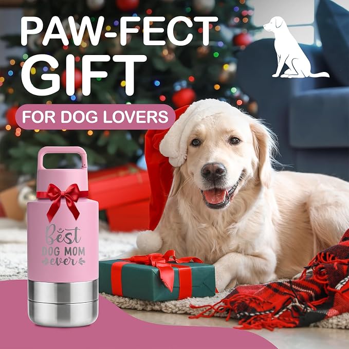 KEWIXY Insulated Dog Travel Water Bottle With Detachable Bowls, Ideal Dog Mom Gifts for Women, Portable Water Bottle Dispenser, For Walking, Hiking, Camping, Outdoor (Pink:Best Dog Mom, 32 Oz) - Image 2