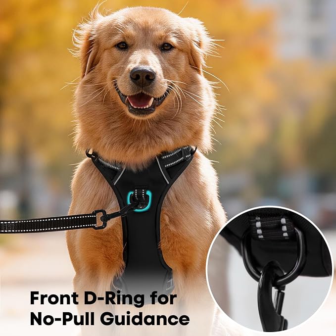 PoyPet No Pull Dog Harness Medium, Reflective Vest with Front Clip & Handle | Easy On/Off, No Choke, Adjustable, 2 Leash D-rings, Soft Padded, Breathable, Oxford, for Walking Training, M, Black - Image 3