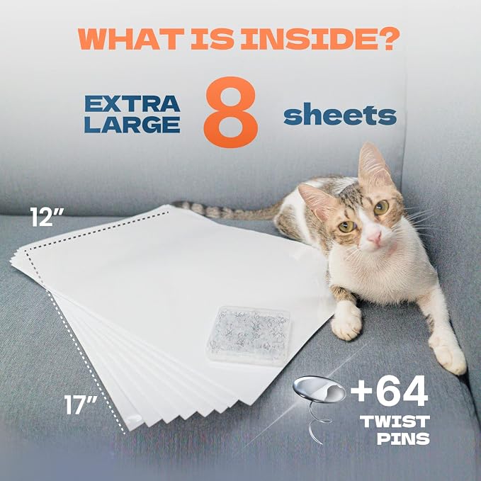 Cat Scratch Furniture Protector - Couch and Sofa Guards - 8 XL Sheets with 64 Pins (8 XL Sheets and 64 Pins) - Image 5