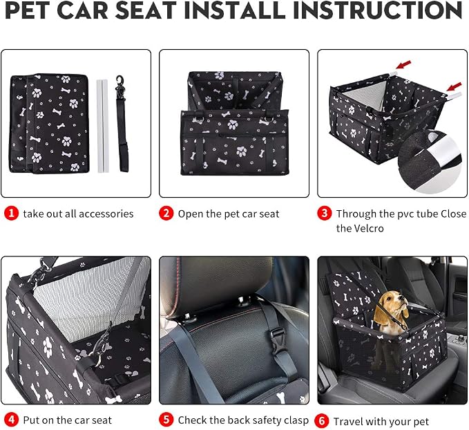Dog Car Seat Puppy Portable Pet Booster Car Seat with Clip-On Safety Leash and PVC Support Pipe, Anti-Collapse,Perfect for Small Pets - Image 6