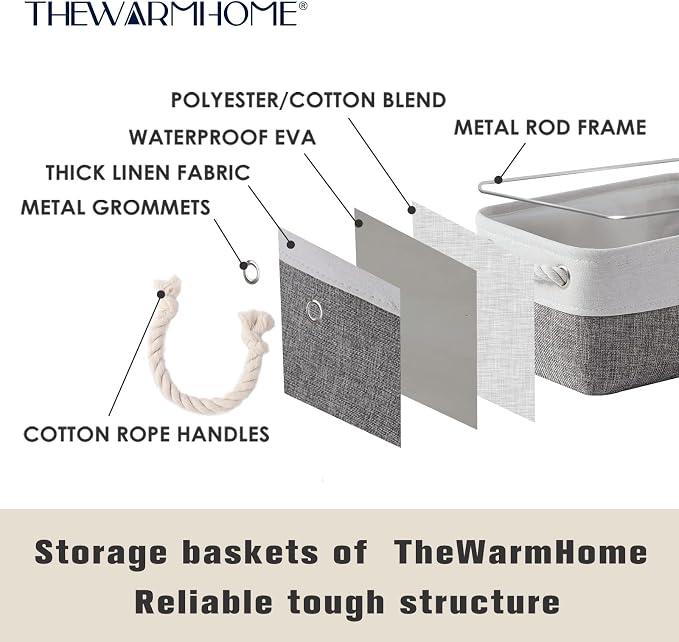 TheWarmHome Storage Basket for Organizing - 15.7x11.8x8.2 inch Large 3 Pack Collapsible Storage Bins for Shelves, Fabric Storage Cubes for Gift Closet Linen Organization (White & Grey) - Image 8
