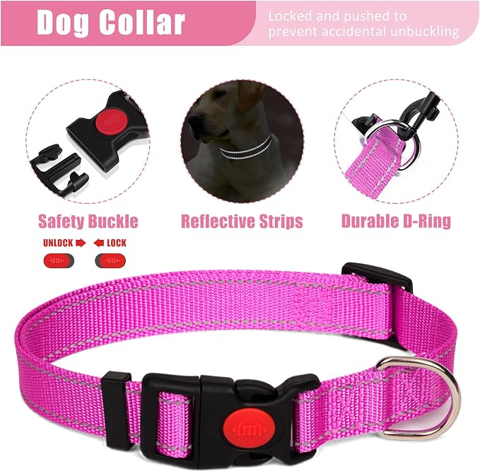 No Pull Dog Harness Adjustable Collar & Leash Set - Dog Halter Harnesses Collapsible Bowls & Poop Bag Dispenser Muzzle ID Tags Toys Fits Small Medium Large Dogs (Pink-XL) - Image 5