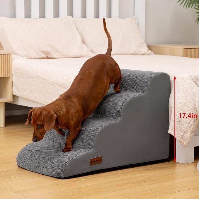 Aodisman Dog Steps for Bed or Couch,4-Step Pet Stairs Ramp for Small Dogs | 17.4" H Indoor Non-Slip Dog Stairs Help Senior Dogs,Short-Legged Breeds,Puppies and Cats to Reach Beds and Chairs,Grey - Image 5