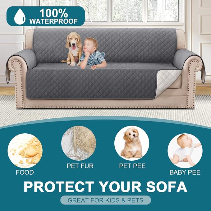 Turquoize 100% Waterproof Sofa Covers Couch Cover Sofa Cover for Dogs Couch Protector Triple Non-Slip Sofa Slipcover for 3 Cushion Couch Furniture Protector for Pets, Kids,Dog (XL Sofa 78", Gray) - Image 2