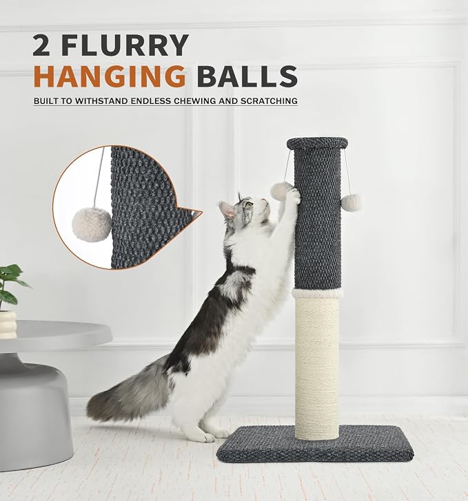 Made4Pets Tall Cat Scratching Post with Sisal & Carpet for Indoor Cats, 33" | Cat Scratcher with Wide Stable Base, Interactive Hanging Toys, Ideal for Adult Cats, Large Breeds and Full-Body Stretching - Image 7