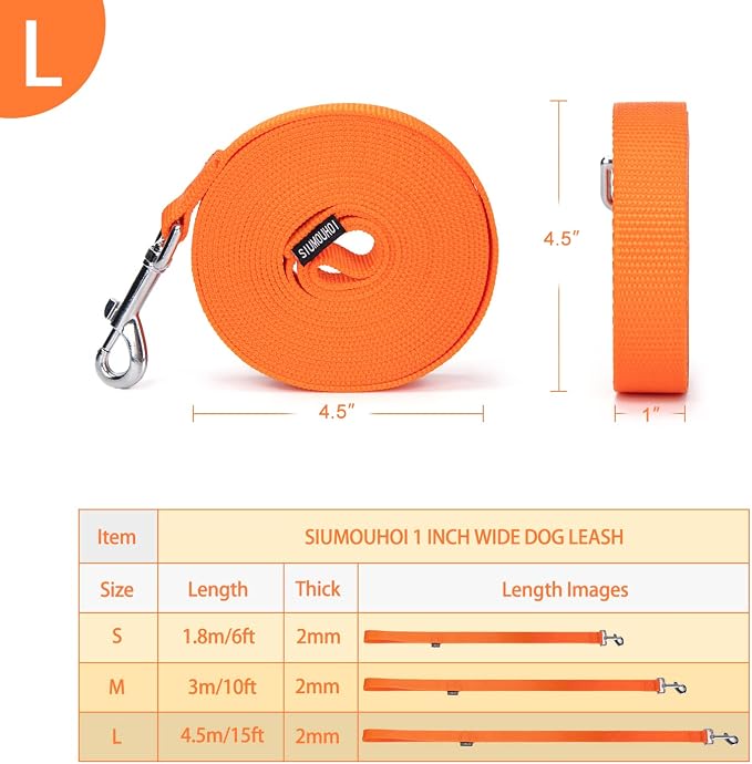 Strong Durable 15ft Nylon Dog Training Leash, 1 Inch Wide Traction Rope, for Small and Medium Dog (Orange, 15 Feet) - Image 2