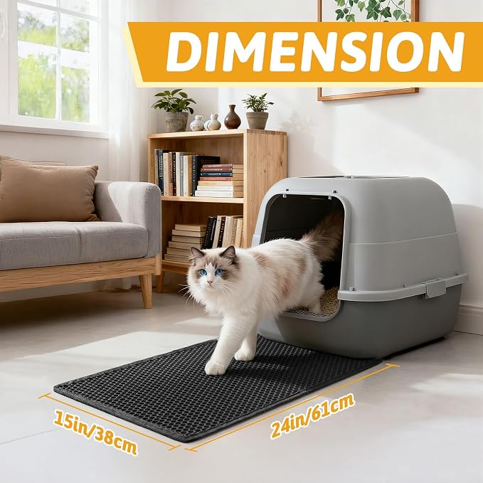 Pieviev Litter Mat, Double-Layer Waterproof Trapping Mat, 24" x 15" Black | Honeycomb Design Catches Scattered Particles to Stop Tracking, Urineproof Base Protects Floors, Easy to Clean - Image 2