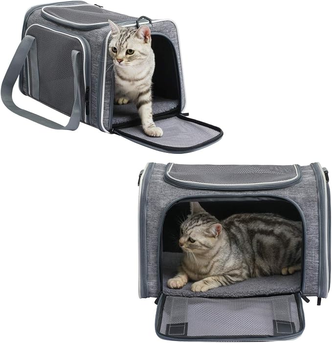 Cat Carrier - Soft-Sided Dog Pet Carrier, Portable Foldable Pet Bag up to 28 Lbs, Airline Approved Travel Puppy Carrier (Large, Light Grey) - Image 3