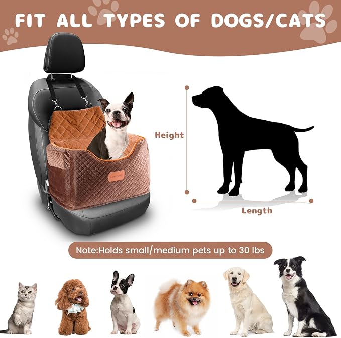 AlfaTok Memory Foam Booster Dog Car Seat with Washable Removable Cover, Elevated Pet Car Seat, Anti-Slip Sturdy Booster Seats for Small Dogs 35lbs, Seat Belt, Storage Pocket, Dog Blankets - Image 3
