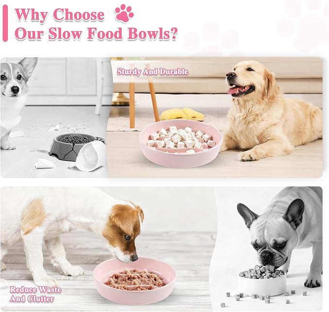 Ceramic Slow Feeder Dog Bowls,1.5 Cups Dog Food Dish for Medium& Large Dogs | 7.5 inch Puzzle Dog Food Bowl for Fast Eater, 28OZ, (Pink) - Image 7