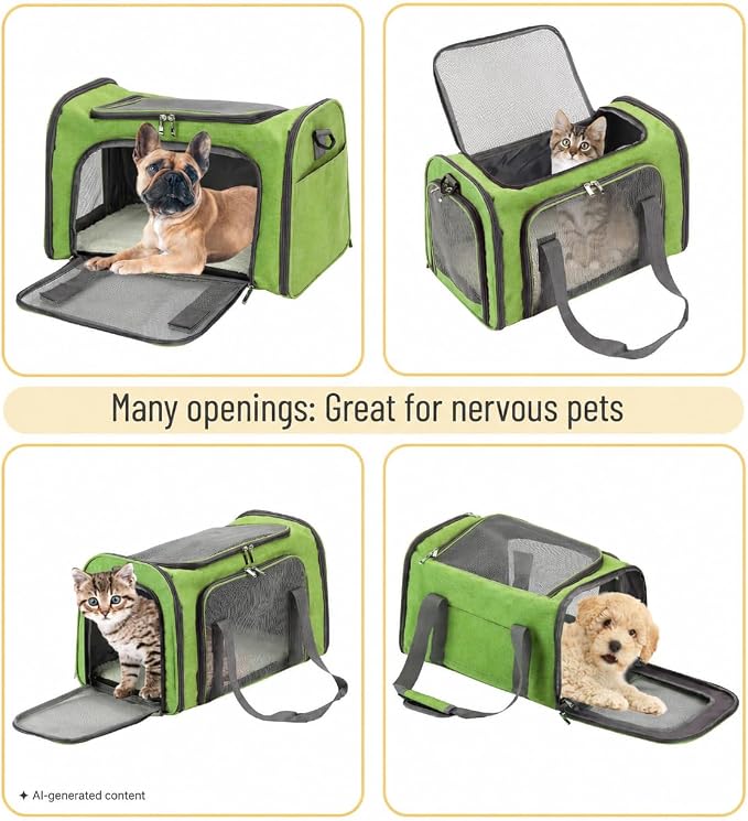 Mr. Pen- Pet Carrier, 17.5" x 11.2" x 11.5", Medium Size, Green | Portable Travel Carrier for Small Pets, Cats & Small Dogs, Breathable Mesh, Safety Inner Leash - Image 6