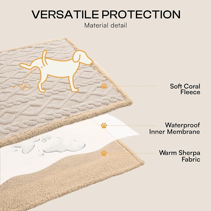 Luciphia Waterproof Dog Blanket, Reversible Sherpa Fleece for Couch Cover | Reversible waterproof pet blanket with soft Sherpa fleece machine washable protect couch bed car, Beige-thicken 65" x 57" - Image 3