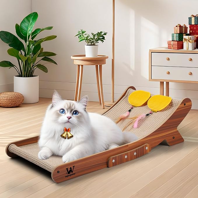 Sisal Cat Scratcher Bed, Natural Solid Wood Scratch Lounger, No Mess Scratching Chair Couch for Indoor Cats, 26 Inch Cat Scartching Pad, 3 in 1 Scratching Board, Furniture Protector by Unknown