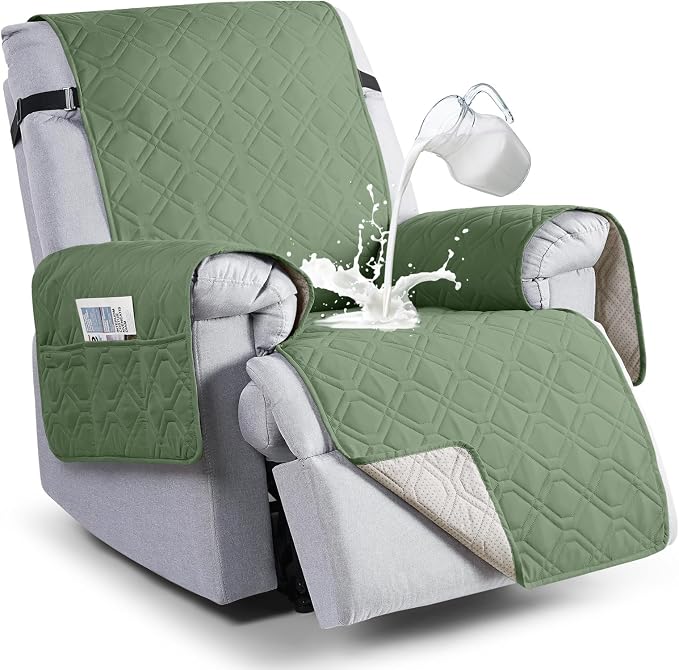 VANSOFY 100% Waterproof Recliner Chair Covers Washable, Bean Green, 22" | Non-Slip, Slipcover with Pocket, Furniture Protector, Elastic Straps, Chair Cover for Pets, Dogs by VANSOFYFURNITURECOVERS
