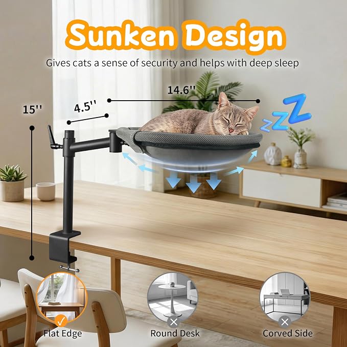 Cat Desk Bed, 360° Rotating & Height Adjustable Desk Cat Nest, Elevated Breathable Cats Bed for Desk with Removable Washable Cover for Indoor Kitten Cats-Maximum Hold Up to 40lb - Image 2