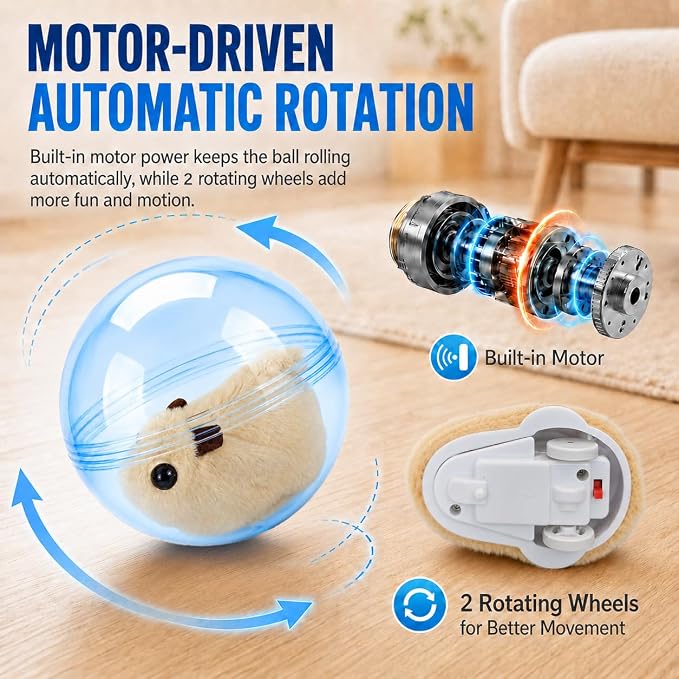 Self Rolling Interactive Cat Ball Smart Cat Ball Toy | 360° Animal Design Automatic Moving Pet Ball, Fun Indoor Interactive Chasing Exercise Toy for Cats and Small Dogs - Image 3
