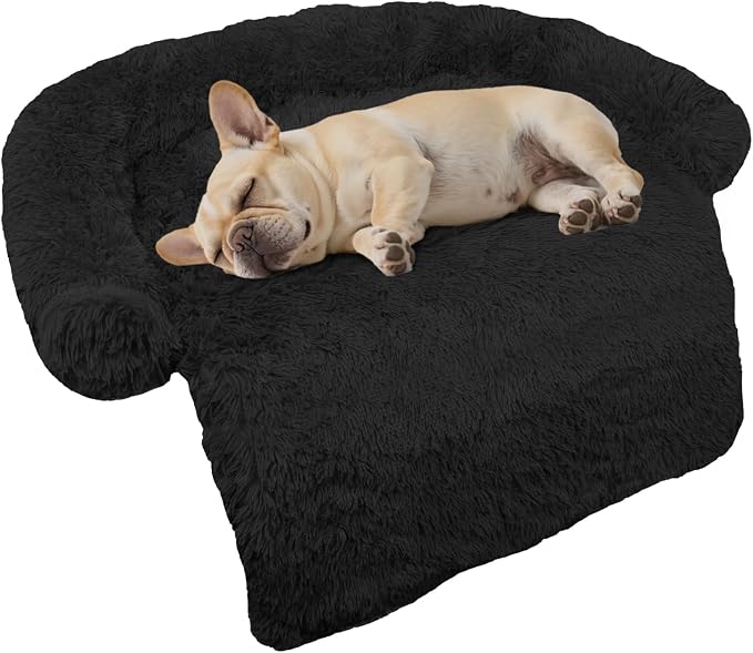 GGIB Calming Dog Bed Fluffy Plush Dog Mat for Furniture Protector with Removable Washable Cover for Large Medium Small Dogs and Cats (Small,Black) by GGIB