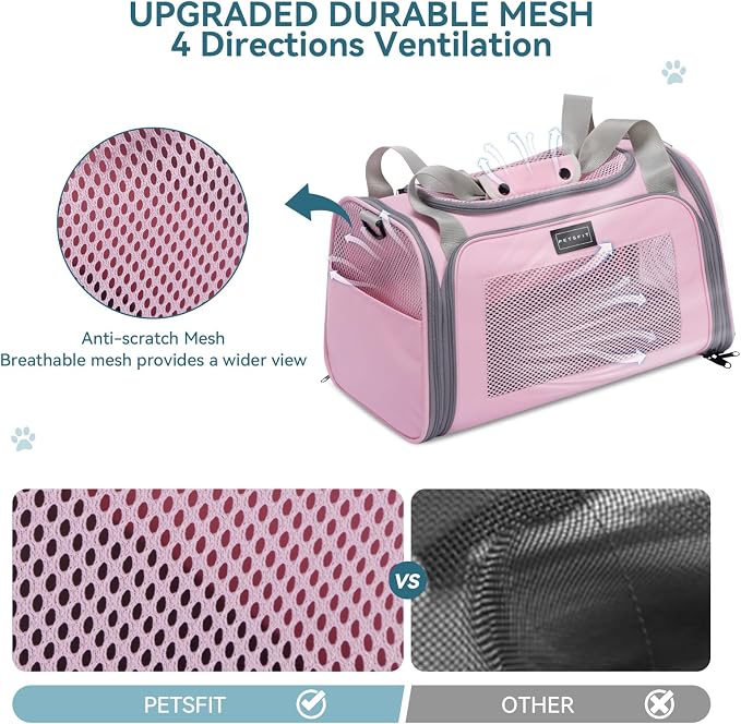 PETSFIT Cat Carrier for Large Cats, Dog Carriers for Small Dogs Under 25 Lbs, Soft Pet Carrier, Cat Crates for Indoor Cats with Cozy Extendable Mat (Large, Pink) - Image 8