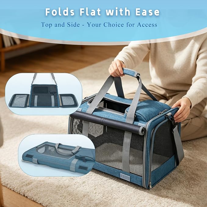 Pet Carrier for Medium-Small Cats, Collapsible Cat Carrier and Soft-Sided Pet Carrier for Medium Big Cats and Puppy Up to 17lbs, 2-Way Entry with Privacy Cover, Travel Bag L18.9”X11.42”X11.42” - Image 6