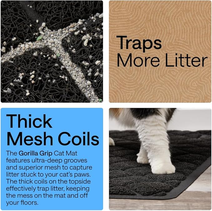 GORILLA GRIP Cat Litter Box Mat, Cushioned Coil Mesh Litter Trapping Mats, Scatter Control Supplies for Less Mess, Phthalate Free, Ultra Deep Catch Grooves, Rinse or Vacuum to Clean, 30x20 Black - Image 3