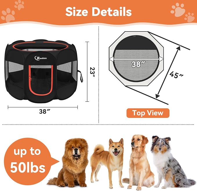 Siedihit Dog Playpen, Large Puppy Pet Playpen, Dog Crate Tent Cage Indoor | Outdoor, Portable Pop Up Dogs Kennel Playpen with Carrying Case for Dogs/Cats/Rabbits, Black - Image 3