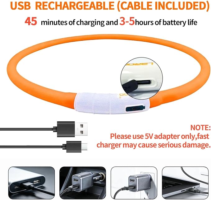 LaRoo LED Dog Collar, USB Rechargeable Flashing Light Dog Collar, Nighttime Safety, Cuttable Size for Small Medium Large Dogs, Makes Your Pet Visible in The Dark (Orange) - Image 6
