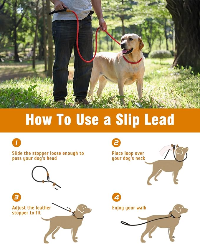 Dog Leash Slip Lead Braided Rope Pet Training Loop Leashes 5ft 6ft 8ft | Lynxking Strong Heavy Duty 1/2" 3/8", Durable Padded Handle No Pull Basic Training Nylon Lead,Small Medium Large Dogs Puppy - Image 5