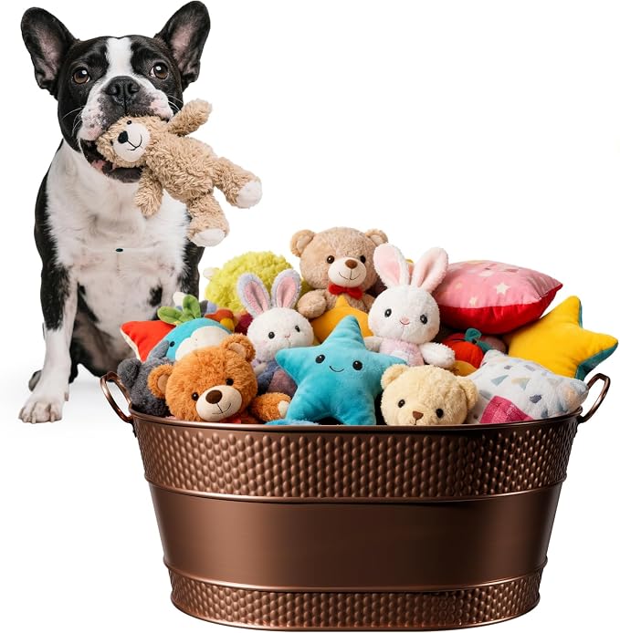 Copper Metal Dog Toy Storage Bin, 25-Quart | Sturdy Oval Design with Handles, Easy Toy Access and Carrying, Suitable for Living Rooms by blupup