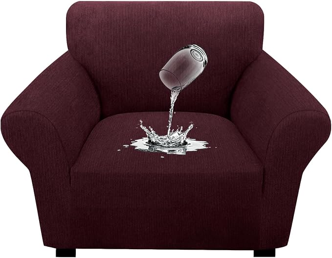 Waterproof Stretch Spandex Chair Sofa Slipcover,Washable Non-Slip Soft Couch Cover with Elastic Bottom, Leakproof Furniture Protector for Kids, Pets, Dogs & Cats (Chair, Burgundy) by Unknown