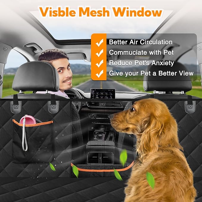 Kytely Dog Car Seat Cover for Back Seat, Waterproof Hammock for Car&SUV | Side Flaps with Zippers, Mesh Window, 600D Oxford, Anti-Scratch Nonslip Backseat Protector, Dog Seat Belt Included - Image 2