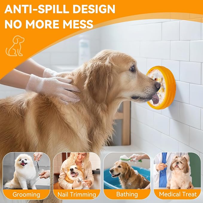 Dog Lick Bowl, Animire Freeze Lick Mat for Dogs, Non-Slip Slow Feeder Licking Bowl Enrichment Treat for Distraction Anxiety Relief, Food Grade Silicone, Dishwasher Safe(Orange,S) - Image 2