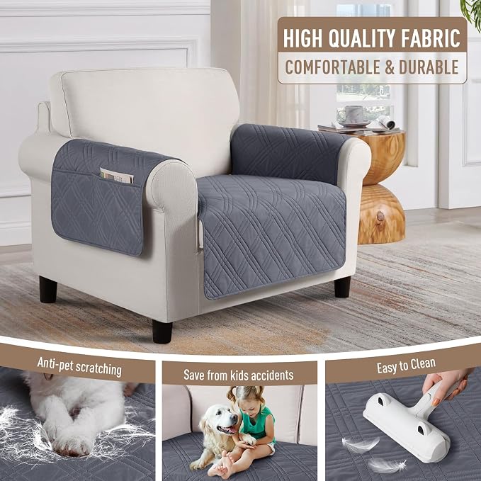TAOCOCO Waterproof Chair Covers for Dogs, Non Slip Pet Couch Cover, Chair | Washable Chair Seat Covers for recliners with Arms, Dog Sofa Cover Protector, Pockets & Backless Design, Dark Grey - Image 4