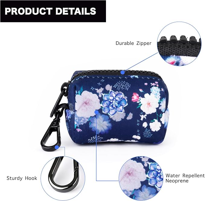 Petmolico Dog Poop Bag Holder Dispenser 2 Pack, Blue & White | Zippered pouch fits any leash, includes free roll of bags, lightweight & portable for daily walks, travel & outdoor use - Image 3