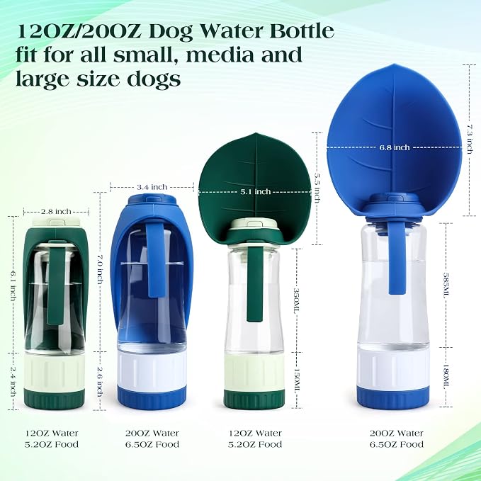 TIOVERY Upgraded Dog Water Bottle, Portable Dog Cat Puppy Pet Water Dispenser Feeder with Drinking Cup and Food Container Leak Proof for Outdoor Walking, Travel, Hiking 12OZ - Image 3
