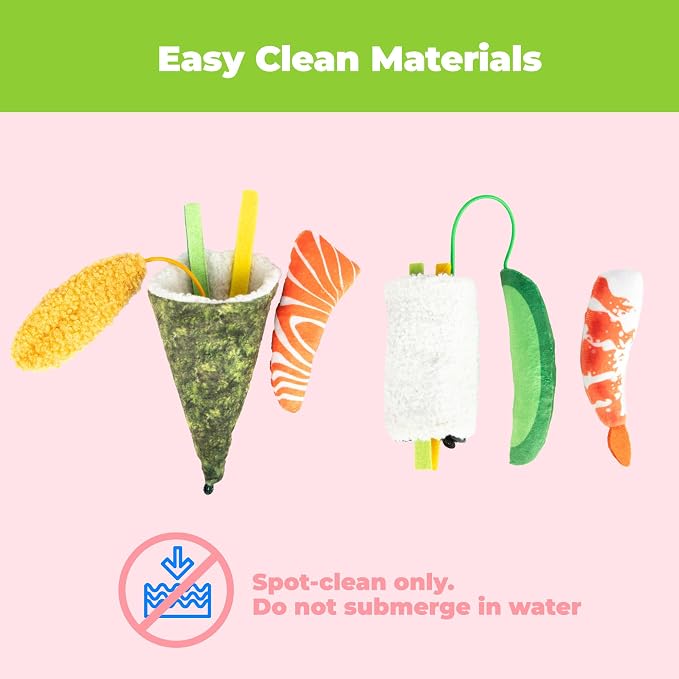 Best Pet Supplies Catify Interactive Cat Toy with Catnip - Sushi Rolls Set | Catnip Infused, Textured Tail and Crinkle Sounds, Soft Plush, Durable, For Indoor Cats & Kittens, Attaches to Wand, Pack of 3 - Image 5