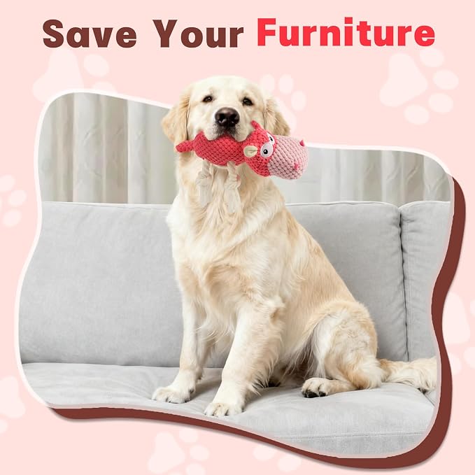 TOOPTATE Hippo Squeaky Dog Toy, Pink, Medium | Cute Plush Design, Rope Legs for Tugging, Helps Keep Dogs Busy, Suitable for Small, Medium, and Large Dogs - Image 6