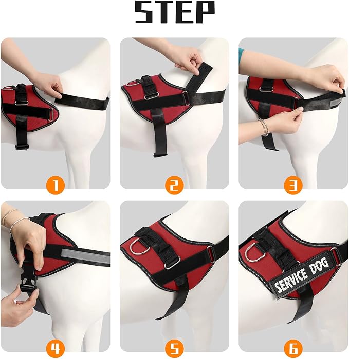 MUMUPET Service Dog Harness, No Pull & Reflective Pet Vest, Red, S | Easy Control Handle, Soft & Breathable Padding, Adjustable Fit for Small to Large Dogs, 2 Removable Patches - Image 6
