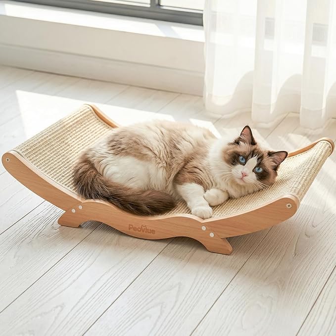 Extra-Large Cat Scratcher Bed with Natural Sisal Scratching Pad | Wooden Cat Bed Lounge Hammock, for Indoor Cats, Durable Cat Scratching Post Furniture, Extra Large Size for Big Cats by Peoviue