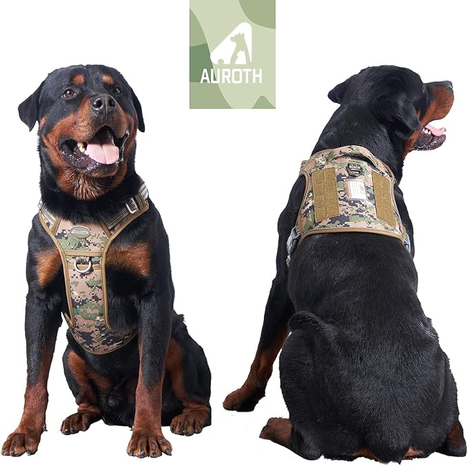 AUROTH Tactical Dog Harness for Large Dogs No Pull Adjustable Reflective K9 Working Training Easy Control Pet Vest Military Service Harnesses Woodland Camo L | Easy Control with handle, Adjustable, Reflective, Military K9, for German Shepherd Husky Wal... - Image 2
