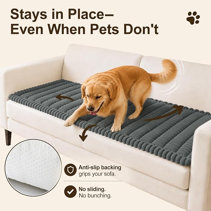decorUhome Couch Cover for Dogs, Non Slip Fuzzy Thick Pet Sofa Protector | Pet Friendly, Soft Plush Fabric, Machine Washable, Fits Armrests, Single Seats & Backrest Cushions, Dark Grey, 27.6" x 27.6" - Image 3