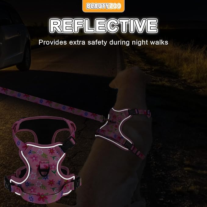 BEAUTYZOO No Pull Dog Harness and Leash Set, Step in Puppy Pet Vest, XLarge | Reflective with Handle, Adjustable Soft Padded, Easy Control for Walking, No Choke Escape Proof, Lightweight, Pink - Image 5