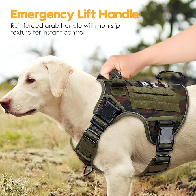 Heavy-Duty Tactical Dog Harness for Large Dogs, No Pull Adjustable Reflective Pet Vest with Molle System, K9 Military-Grade Control for Service Training, Outdoor & 10+ Breeds, Green Camo, Large - Image 8