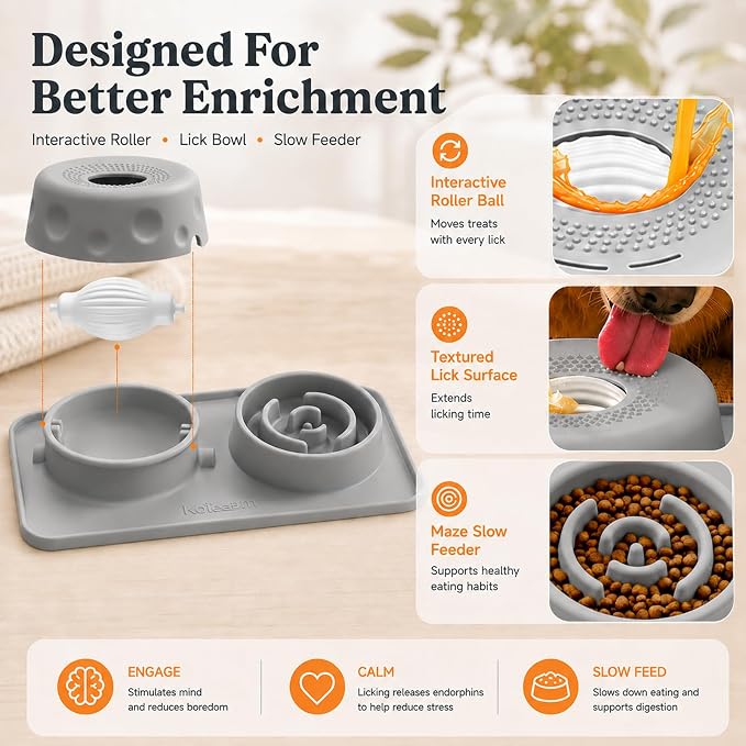 2 in 1 Silicone Slow Feeder Dog Bowl & Lick Bowl,Pet Feeding Bowl | Food Grade Silicone for Slow Eating, Anxiety Relief & Mental Stimulation, Non-Slip Dog and Cat Bowl - Image 5