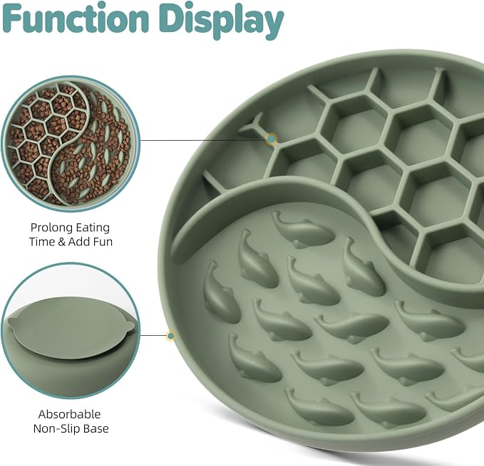 Slow Feeder Dog Bowl, Pet Puzzle Dish w/Suction Cup, Small Medium | Anti Choking, Interactive, 2-Cup, Silicone, Non-Slip, Dishwasher & Microwave Safe, for Fast Eaters, Dogs & Cats (Green) - Image 3