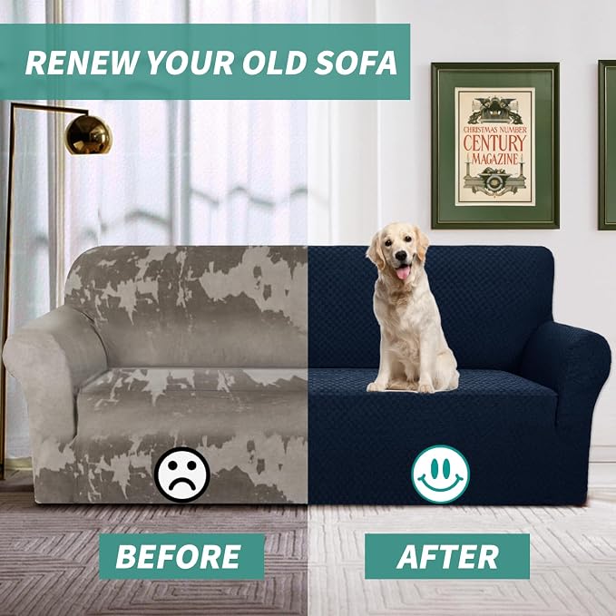 YEMYHOM Couch Cover Latest Jacquard Design High Stretch Extra Large Sofa Covers Pet Dog Cat Proof Oversized Slipcover Non Slip Magic Elastic Furniture Protector (XL Sofa, Navy) - Image 7