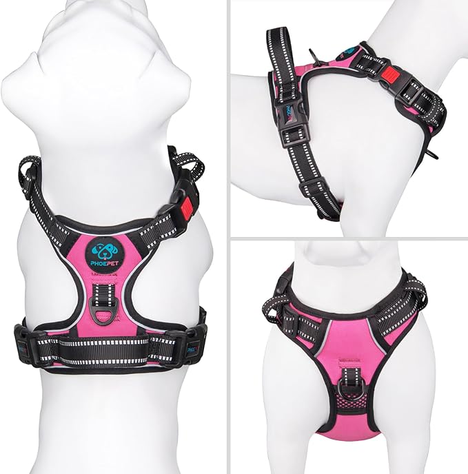 Reflective Dog Harness Large Breed Adjustable No Pull Vest | with Handle 2 Metal Rings 3 Buckles [Easy to Put on & Take Off](L, Pink) - Image 2