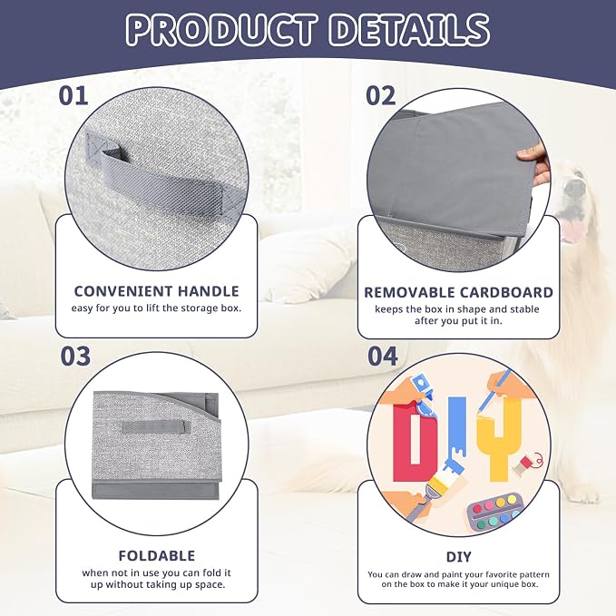 COWOSO Foldable Dog Toy Basket with 3 Handles, Pet Storage Box, White Dogs | Portable Pet Toy Organizer for Dog Toys & Accessories, Low Front Design, Waterproof Collapsible Storage Bin for Living Room - Image 4