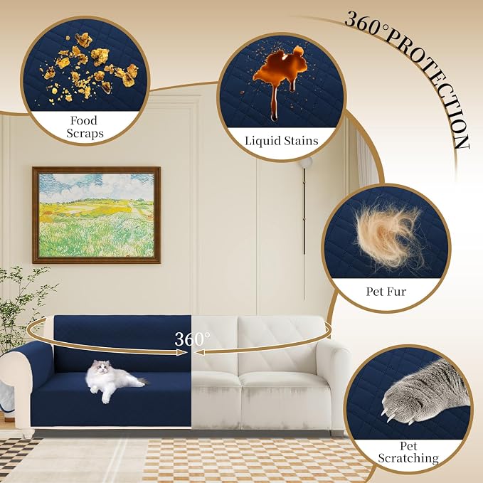 Velvet 100% Waterproof Couch Cover for Dogs Washable Sofa Covers for 3 Cushion Couch Pet Friendly Oversized Sofa Slipcovers Non Slip Furniture Protector with Pockets (XX-Large, Navy) - Image 5